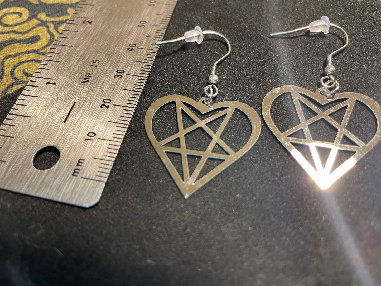 Satan's Heart Heartagram Inverted Pentagram Upside Down Stainless Steel Pendant Earrings Gothic Pagan Satanic Wiccan Best Gift - Silver