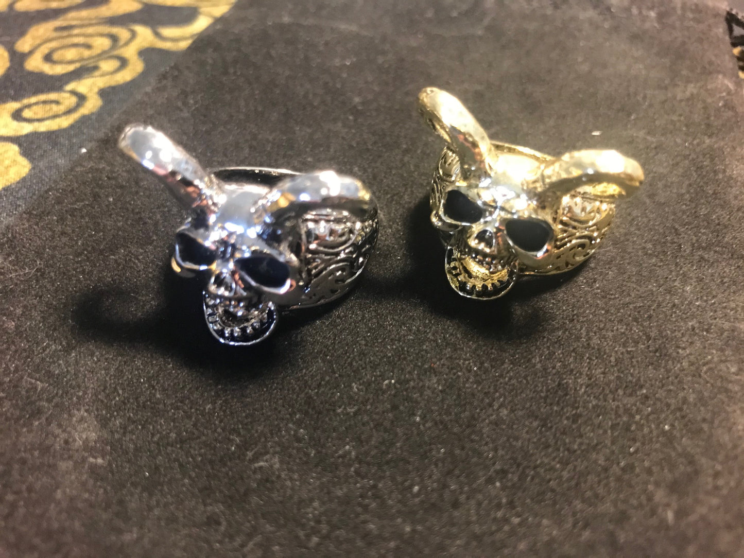 Laughing Demon Horned Skull Biker Ring Gothic Classic Vintage Skeleton Horns Satanic Occult Wiccan Druid Magic Jewelry Gift - Gold & Silver