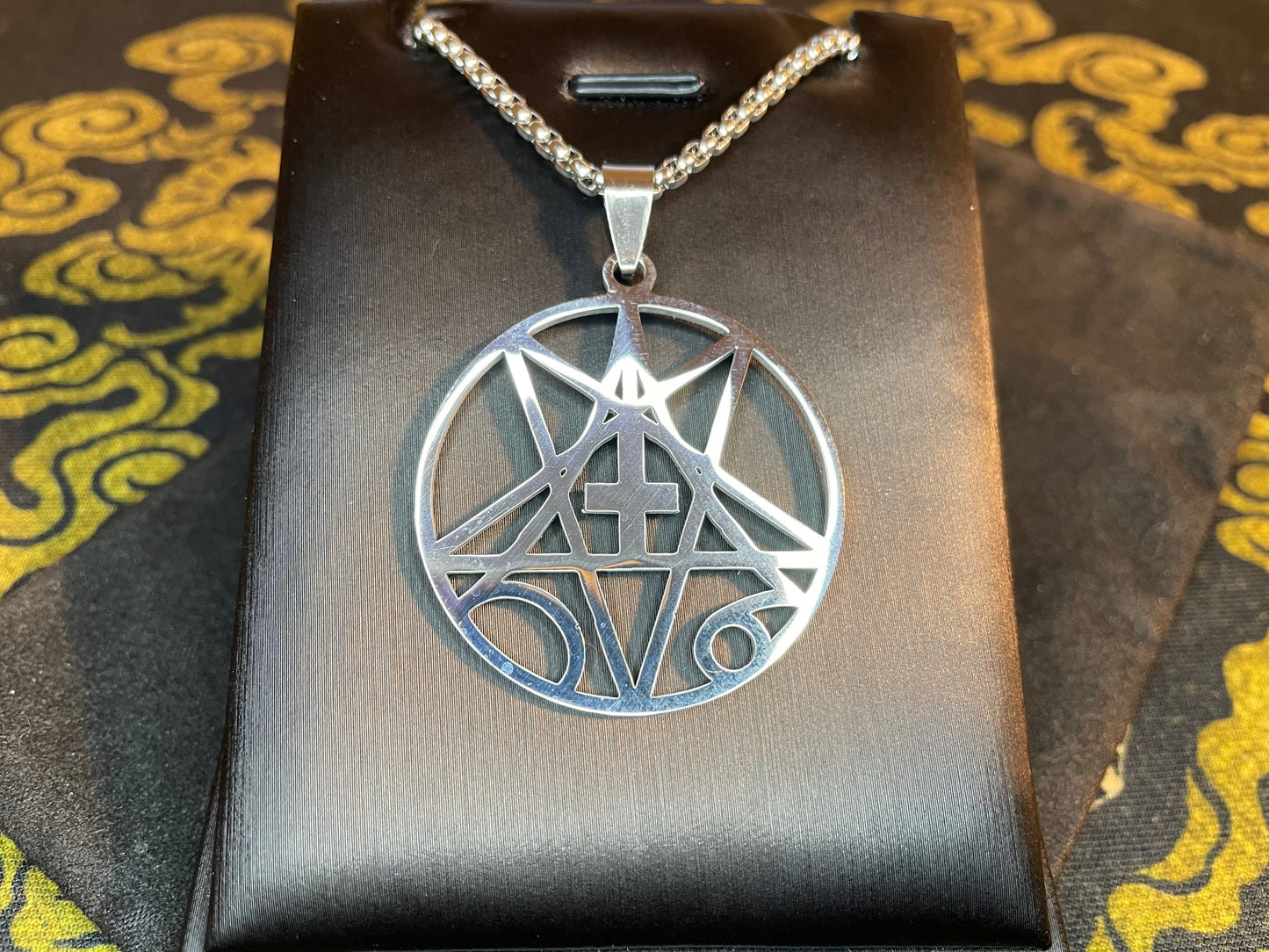 Demonic Seal Sigil Upside Down Cross Inverted Pentagram Stainless Steel Necklace Satanic Gothic Pagan Wiccan Occult Jewelry Gift - Silver