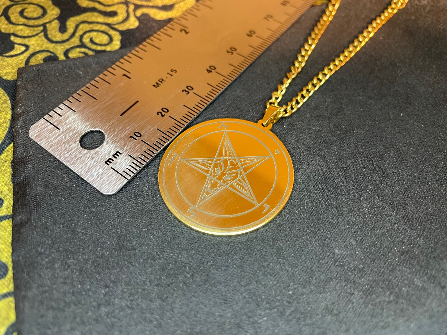 Sigil of Baphomet Official Church of Satan Inverted Upside Down Pentagram Necklace Pagan Wiccan Satanic Occult Jewelry Gift - Gold & Black