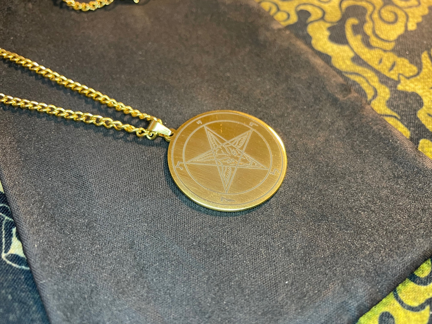 Sigil of Baphomet Official Church of Satan Inverted Upside Down Pentagram Necklace Pagan Wiccan Satanic Occult Jewelry Gift - Gold & Black