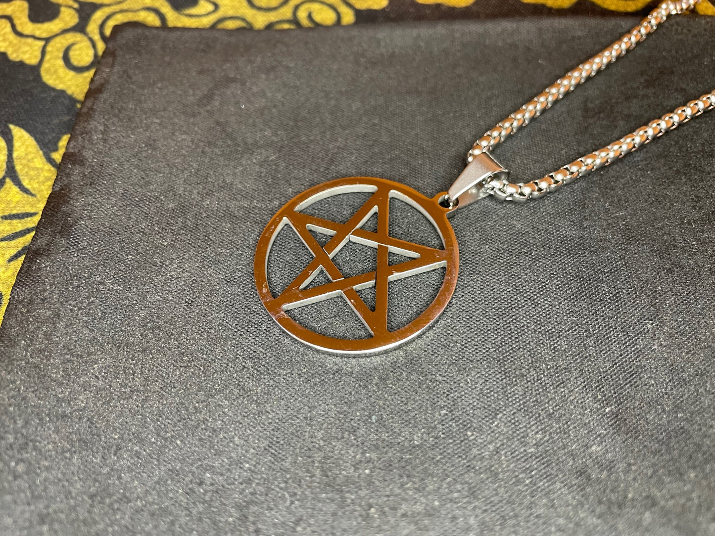 Inverted Pentagram Upside Down Stainless Steel Pendant Necklace Talisman Amulet Gothic Satanic Wiccan Pagan Occult Jewelry Gift - Silver