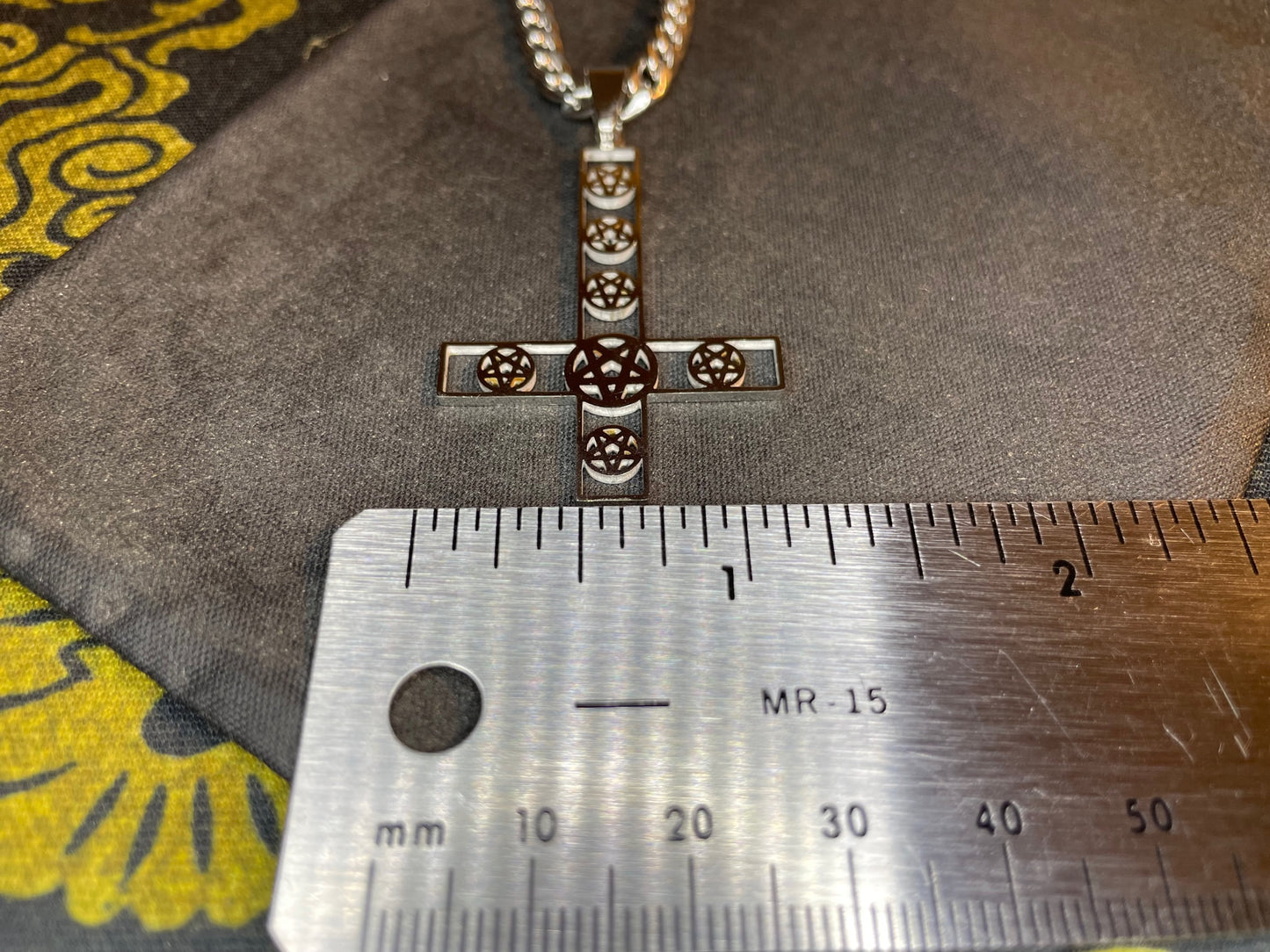 Upside Down Cross Inverted Multi Pentagram Stainless Steel Pendant Necklace Gothic Modern Satanic Church Wiccan Occult Jewelry Gift - Silver