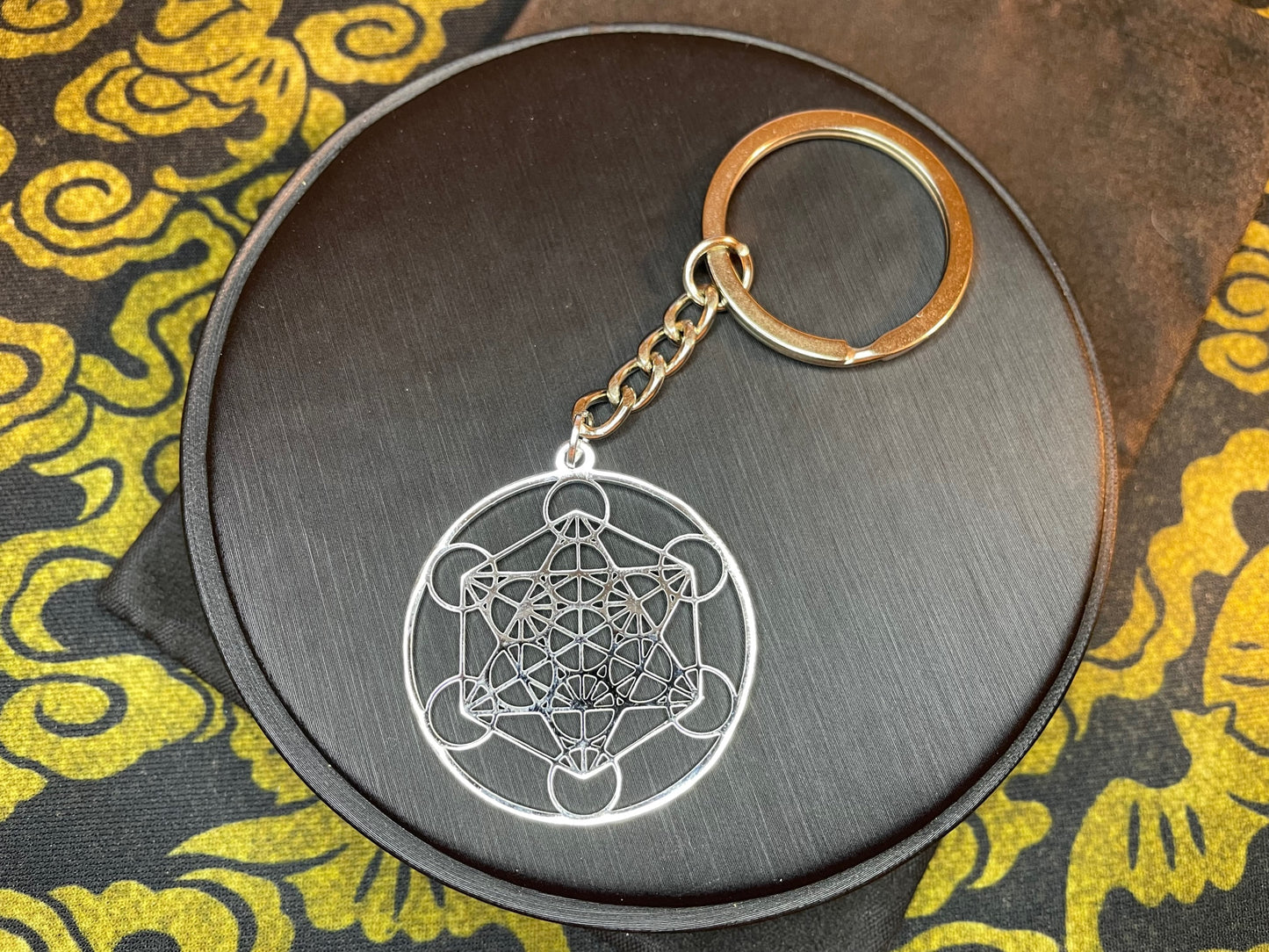 Metatron's Cube Flower of Life Sacred Geometry Yoga Hindu Buddhism Stainless Steel Pendant Keychain Satanic Occult Jewelry Gift -  Silver