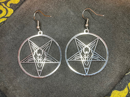 Sigil of Baphomet Church of Satan Pentagram Stainless Steel Pendant Earrings Occult Gothic Pagan Satanic Wiccan Occult Jewelry Gift - Silver