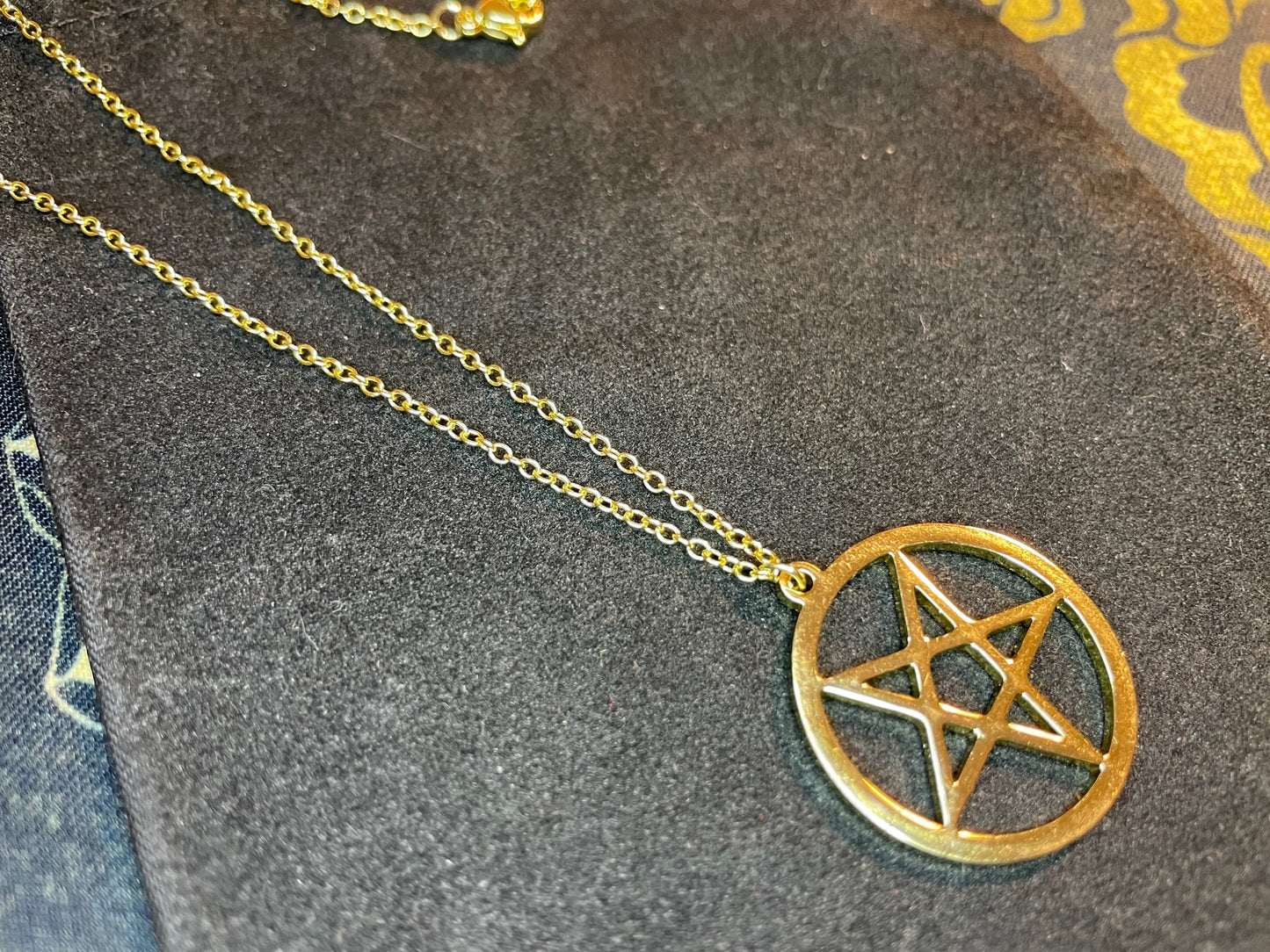 Satanic Inverted Pentagram Upside Down Pentacle Stainless Steel Minimalist Pendant Necklace Gothic Pagan Wiccan Occult Jewelry Gift - Gold