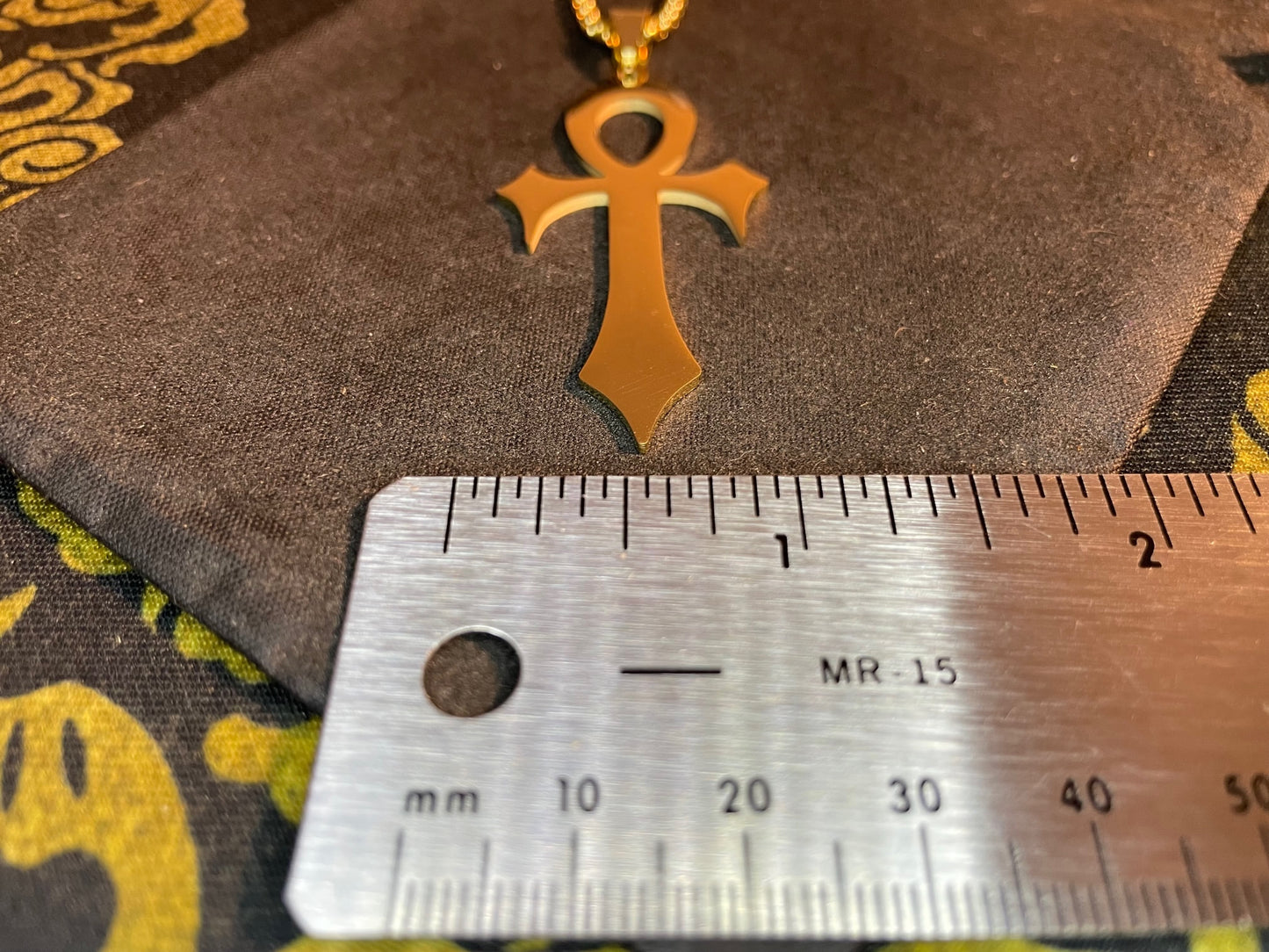 Fanged Egyptian Ankh Cross Key of Life Hieroglyphic Stainless Steel Pendant Necklace Gothic Pagan Satanic Wiccan Occult Jewelry Gift - Gold