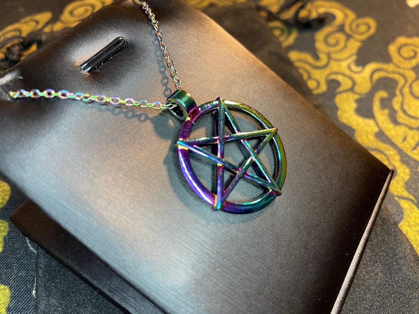 Inverted Upside Down Pentagram Circle Rainbow Stainless Steel Pendant Necklace Gothic Satanic Wiccan Pagan Occult Jewelry Best Gift - Prism