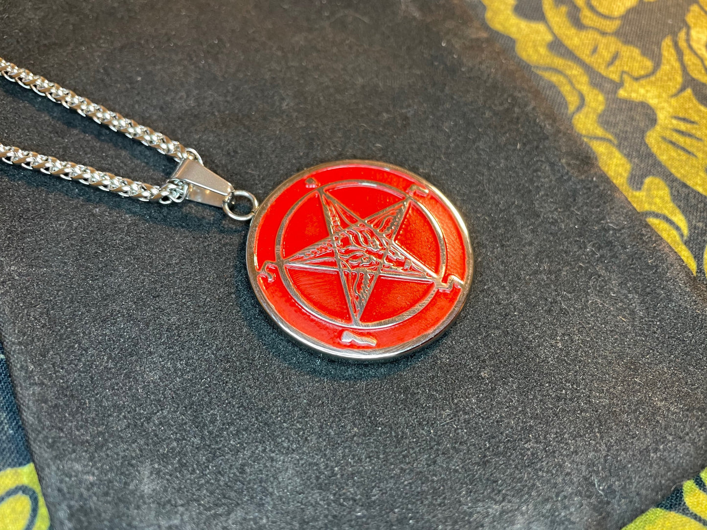 Sigil of Baphomet Official Church of Satan Lucifer Pendant Necklace Amulet Talisman Satanic Wiccan Gothic Pagan Occult Jewelry Gift -  Red