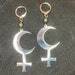 Lilith Symbol Crescent Moon Inverted Upside Down Cross Stainless Steel Earrings Gothic Pagan Satanic Wiccan Occult Jewelry - Silver Color