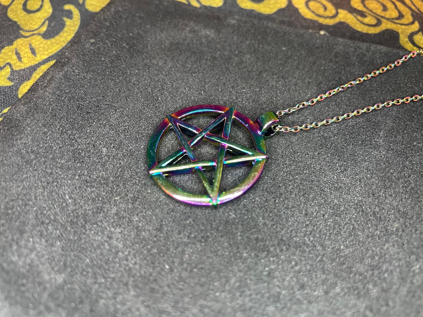 Inverted Upside Down Pentagram Circle Rainbow Stainless Steel Pendant Necklace Gothic Satanic Wiccan Pagan Occult Jewelry Best Gift - Prism