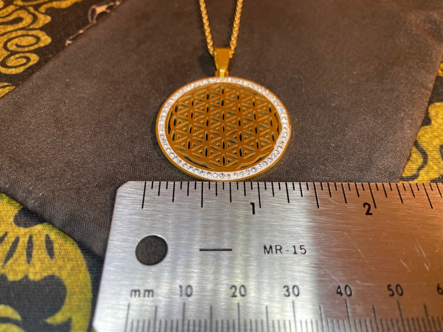 Flower of Life Sacred Geometry Yoga Hindu Buddhism Stainless Steel Pendant Necklace Pagan Occult Jewelry Best Gift - Gold & White Diamond