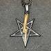 Anton LaVey Pentagram Church of Satan Lightning Bolt Stainless Steel Pendant Necklace Satanic Wicca Pagan Occult Jewelry Gift - Black & Gold