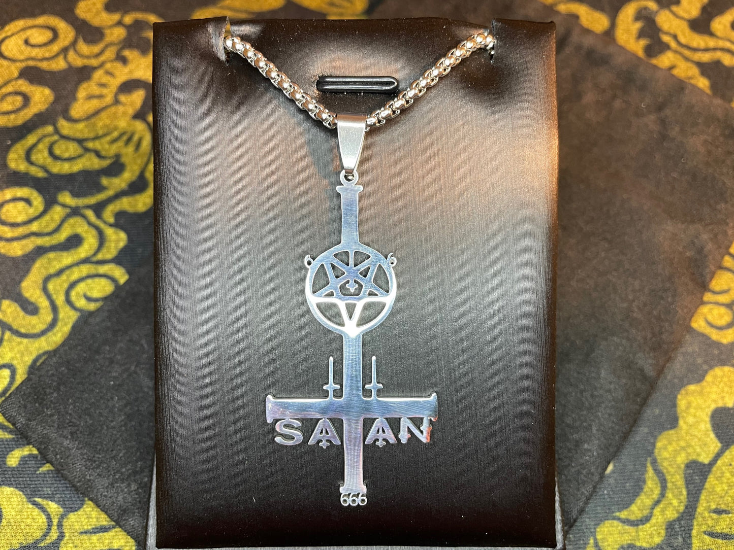 Inverted Upside Down Cross w/ Pentagram 666 Symbol Pendant Necklace Vintage Occult Gothic Dark Pagan Satanic Men Women Jewelry Gift - Silver