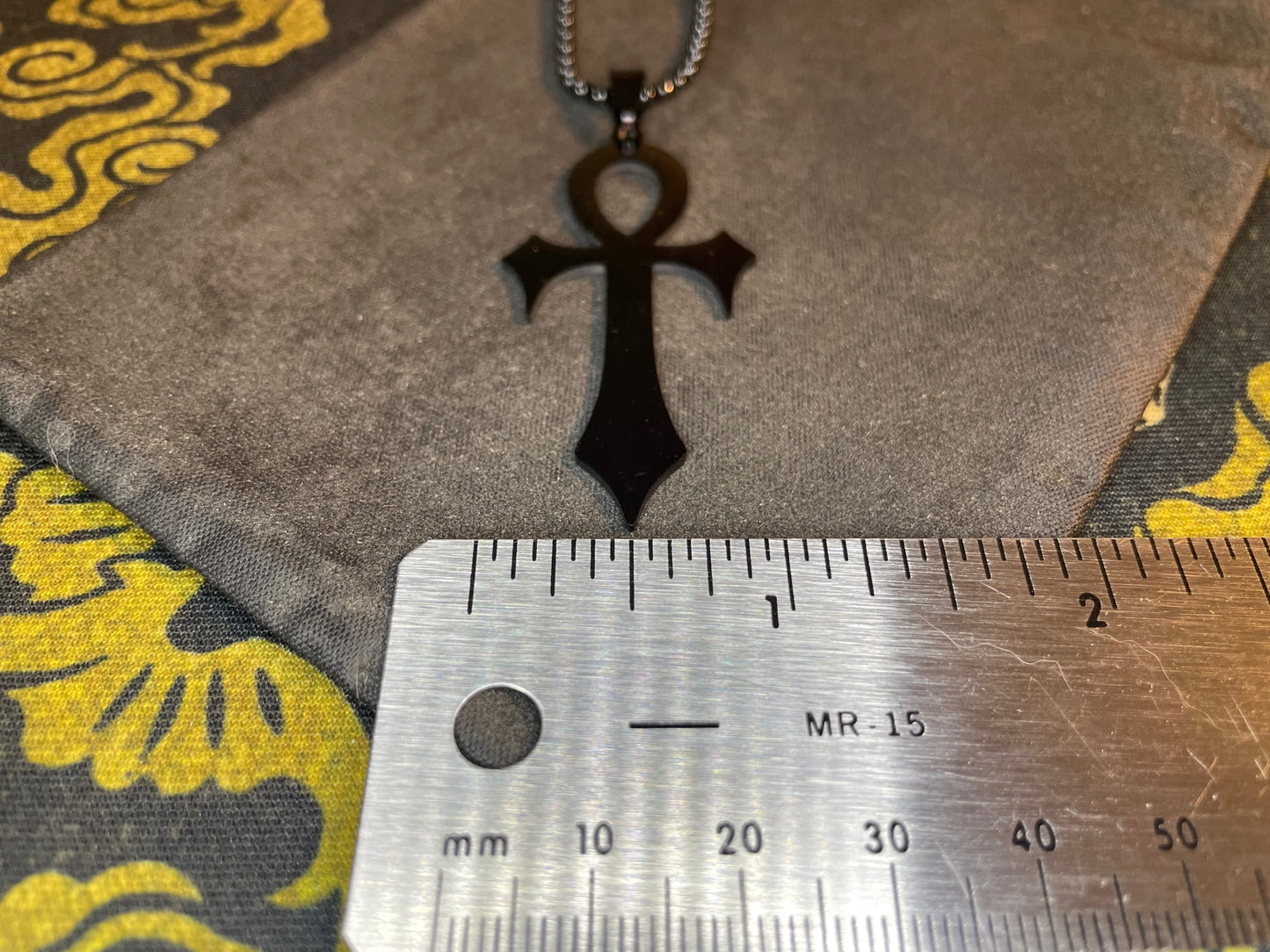 Fanged Egyptian Ankh Cross Key of Life Hieroglyphic Stainless Steel Pendant Necklace Gothic Pagan Satanic Wiccan Occult Jewelry Gift - Black