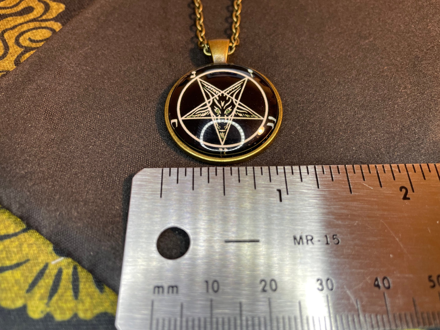 Sigil of Baphomet Pentagram Church of Satan Lucifer Glass Stainless Steel Pendant Necklace Satanic Wiccan Pagan Occult Jewelry Gift - Bronze