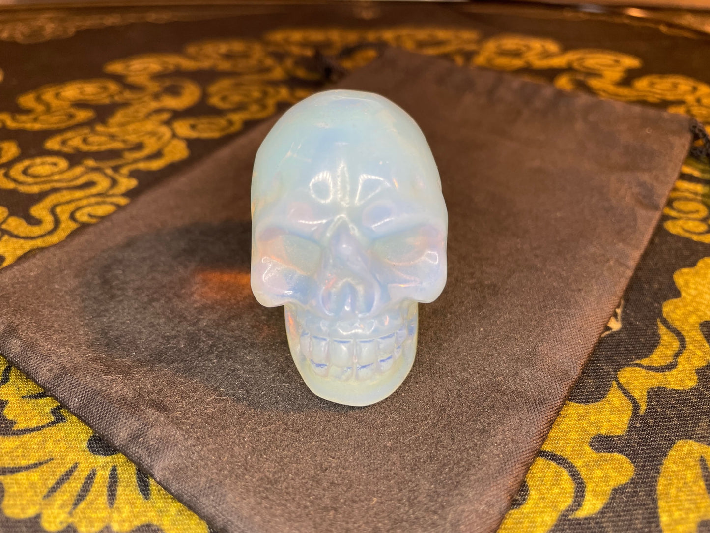 Opal Skull Natural Crystal Precious Stone Goddess Rainbow Feng Shui Gemstone Gothic Pagan Wiccan Satanic Occult Magic Ritual Idol - Blue