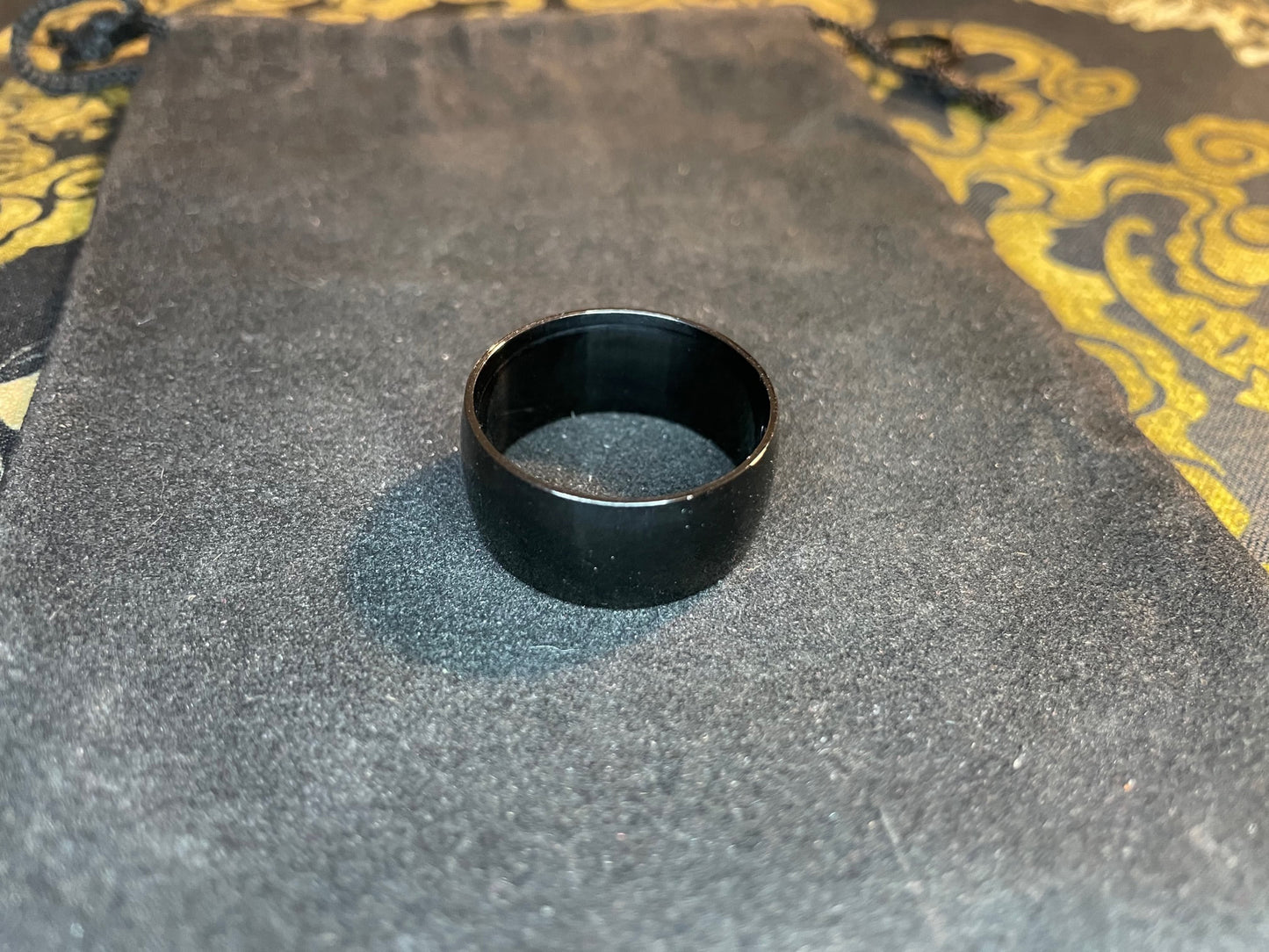 Black Stainless Steel Ring 11 mm Wide Band Gothic Wedding Classic Vintage Satanic Pagan Wiccan Occult Jewelry Gift - Unisex Men's Women's