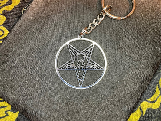 Sigil of Baphomet Church of Satan Inverted Upside Down Pentagram Stainless Steel Keychain Wiccan Satanic Gothic Pagan Jewelry Gift - Silver