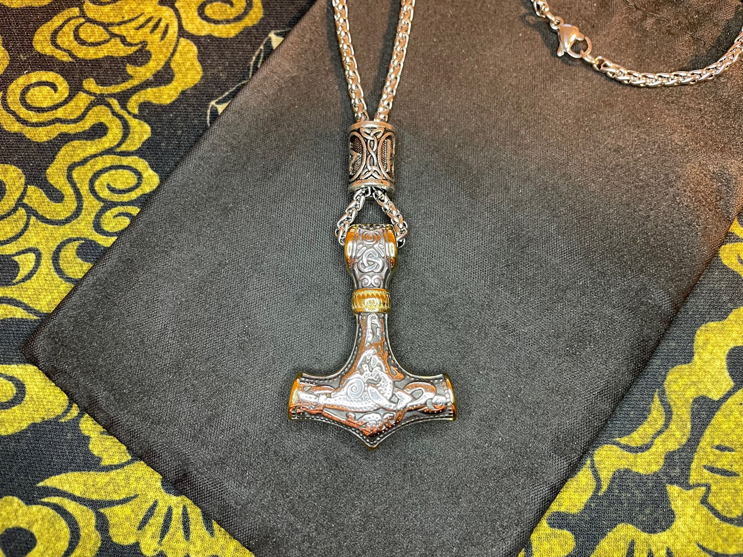 Norse Viking Thor's Hammer Mjolnir Loki Rune Celtic Knot Steel Necklace Amulet Talisman Satanic Wiccan Occult Jewelry Gift -  Silver & Gold