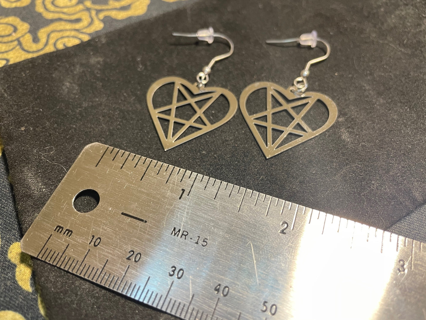 Satan's Heart Heartagram Inverted Pentagram Upside Down Stainless Steel Pendant Earrings Gothic Pagan Satanic Wiccan Best Gift - Silver