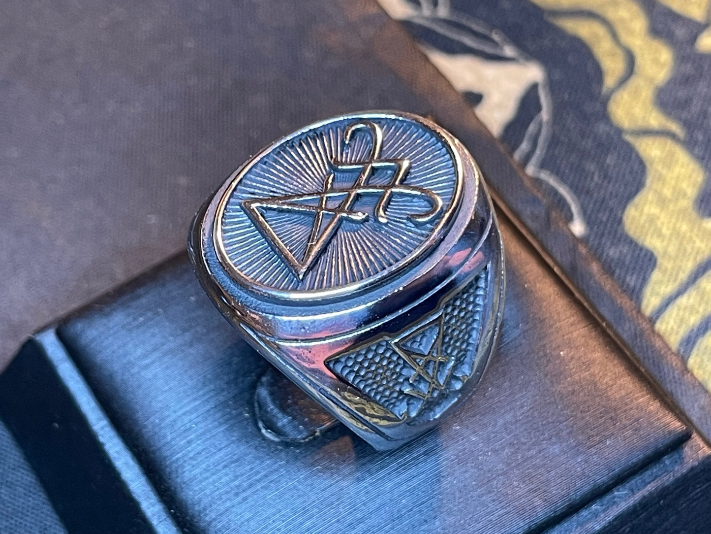 Sigil of Lucifer Seal Satan Baphomet Power Alchemy Symbol Statement Ring Gothic Pagan Wiccan Satanic Church Occult Jewelry - Silver Variant