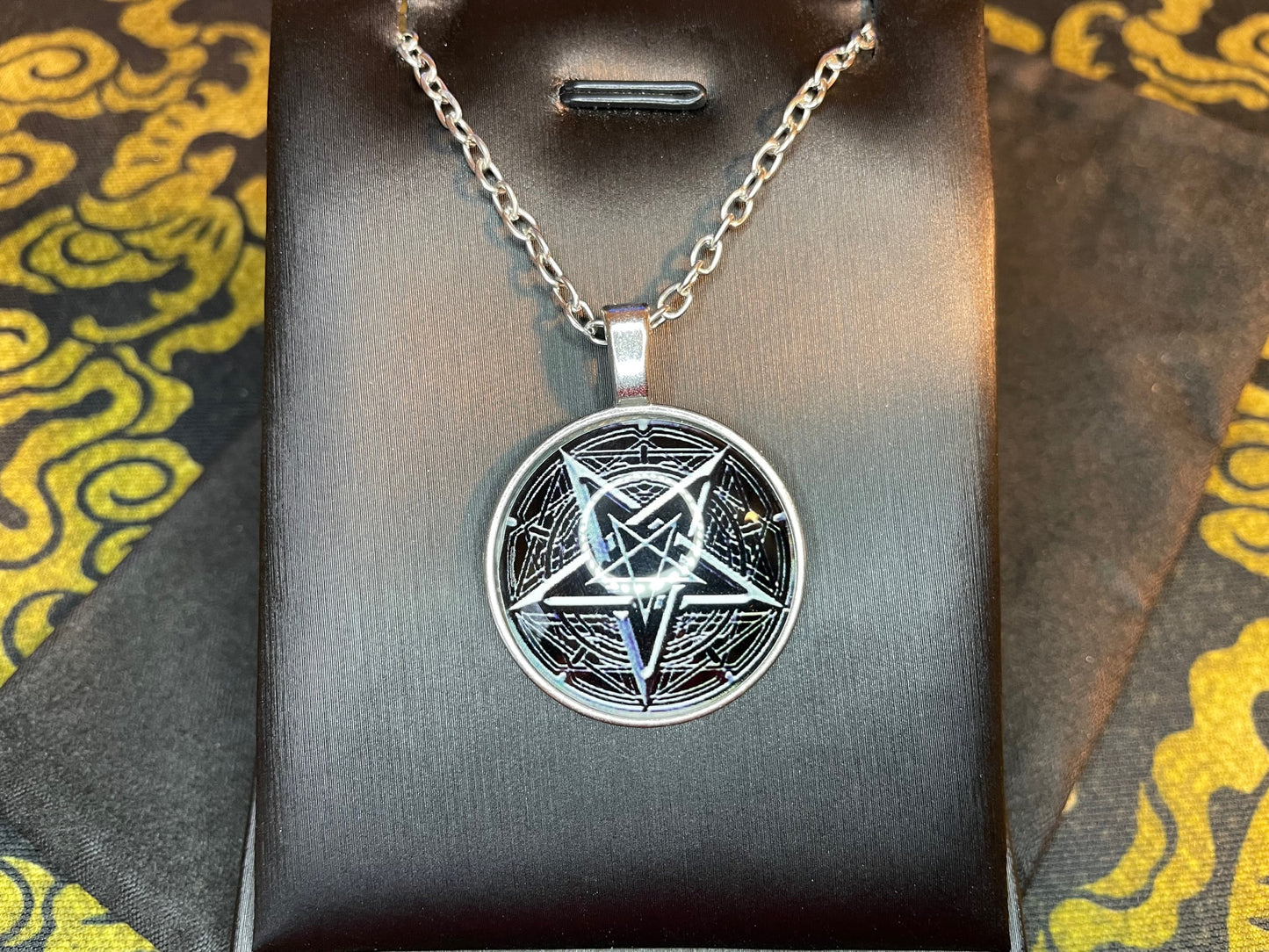 Double Pentagram Sigil of Leviathan Baphomet Lucifer Glass Stainless Steel Pendant Necklace Satanic Wiccan Occult Jewelry Best Gift - Silver