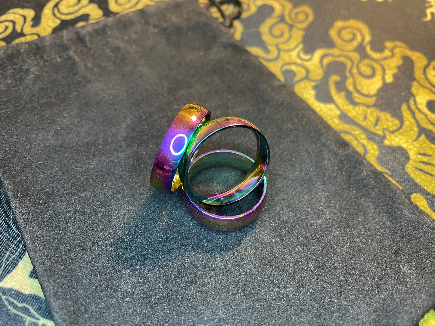 Rainbow Stainless Steel Prismatic Ring Gothic Promise Wedding 8mm Band Satanic Pagan Wiccan Occult Jewelry Men Women Best Gift - Multicolor