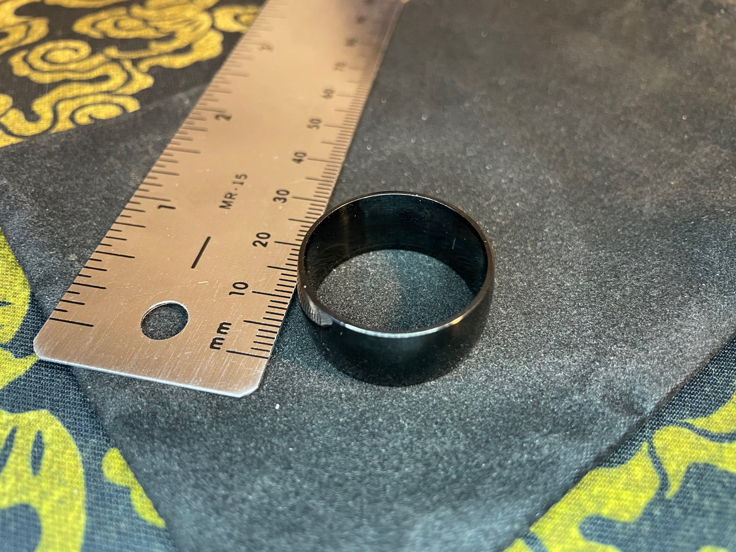 Black Stainless Steel Ring 11 mm Wide Band Gothic Wedding Classic Vintage Satanic Pagan Wiccan Occult Jewelry Gift - Unisex Men's Women's