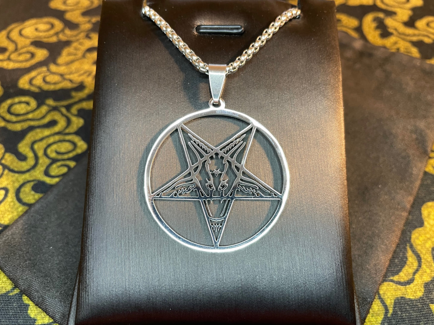 Sigil of Baphomet Satanic Church Upside Down Inverted Pentagram Stainless Steel Pendant Necklace Gothic Pagan Occult Jewelry Gift - Silver