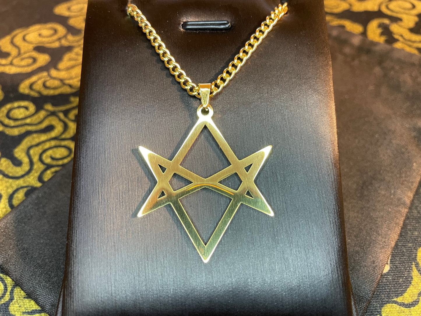 Unicursal Hexagram Thelema Symbol Stainless Steel Pendant Necklace Aleister Crowley Satanic Church Wiccan Pagan Occult Jewelry Gift - Gold