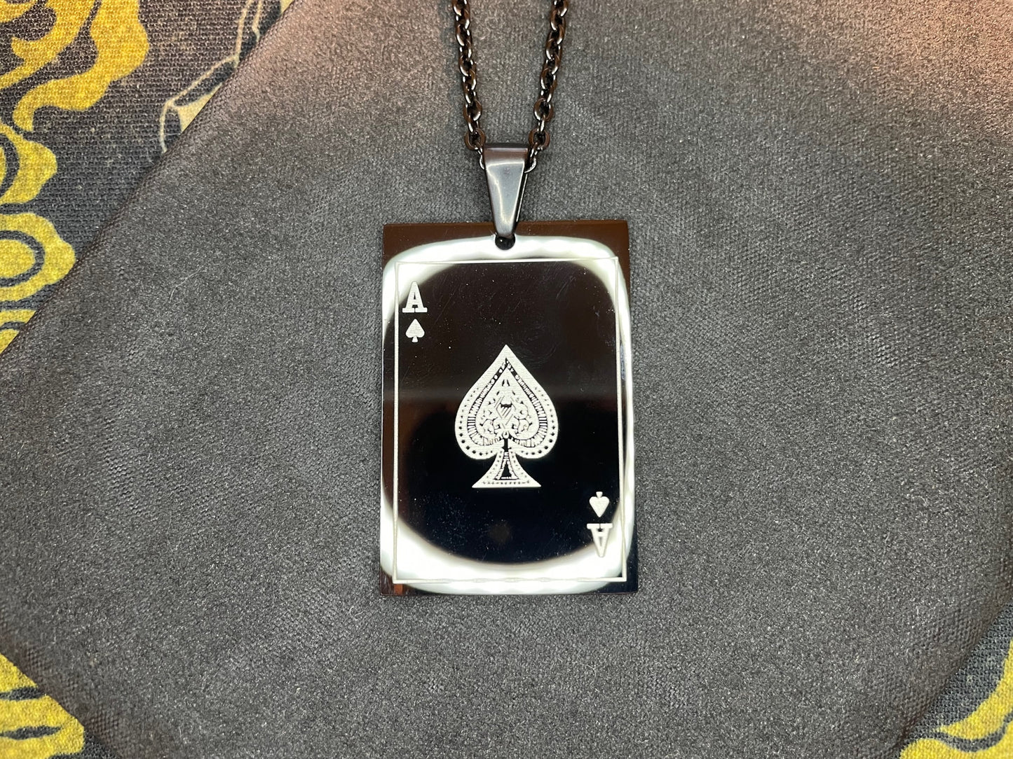 Ace of Spades Death Card Power Wealth Luck Poker Stainless Steel Pendant Necklace Gothic Satanic Pagan Wiccan Occult Jewelry Gift - Black