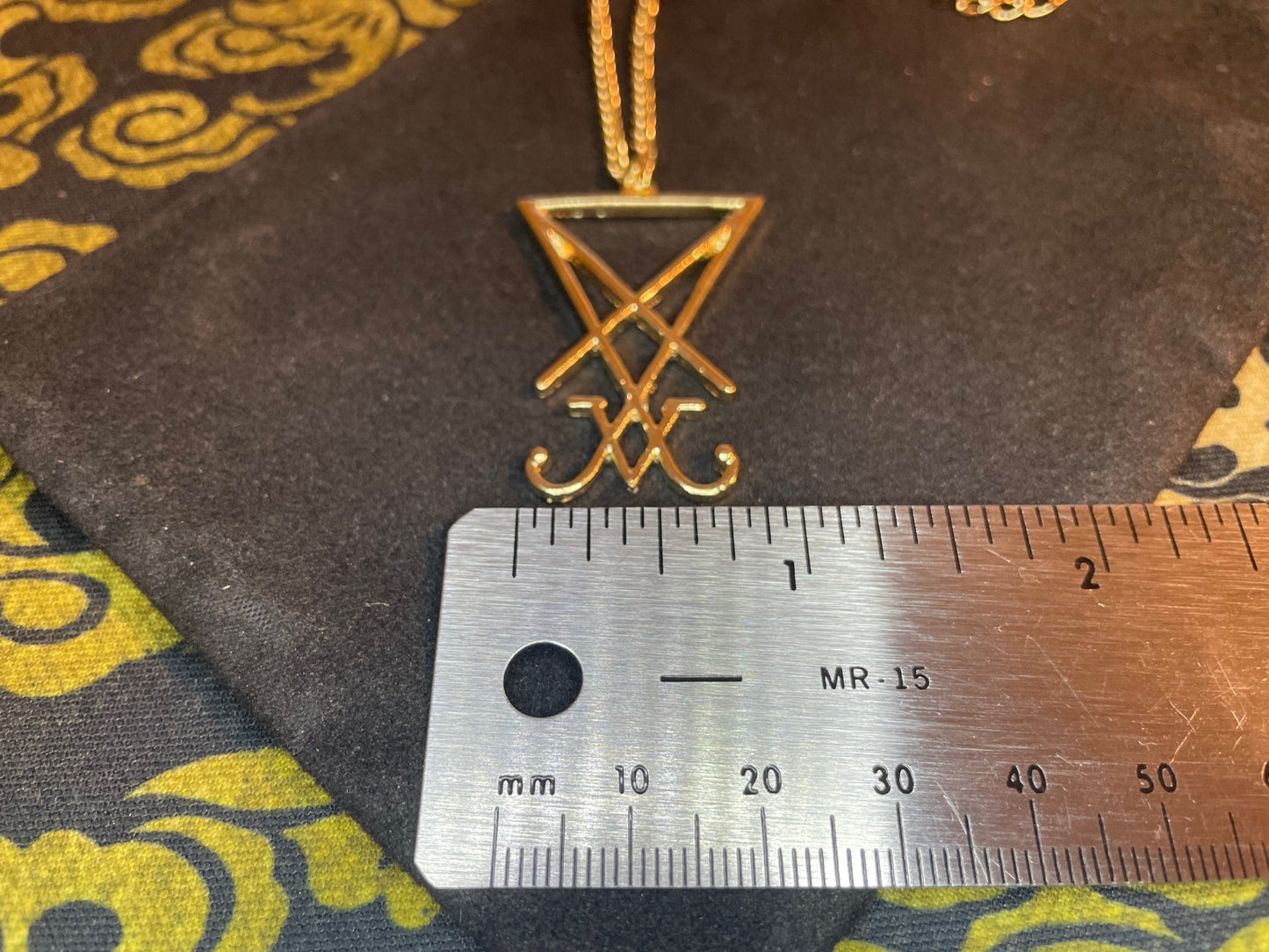 Sigil of Lucifer Seal of Satan Stainless Steel Pendant Necklace Gothic Satanic Wiccan Pagan Temple Church Occult Jewelry Gift - Gold