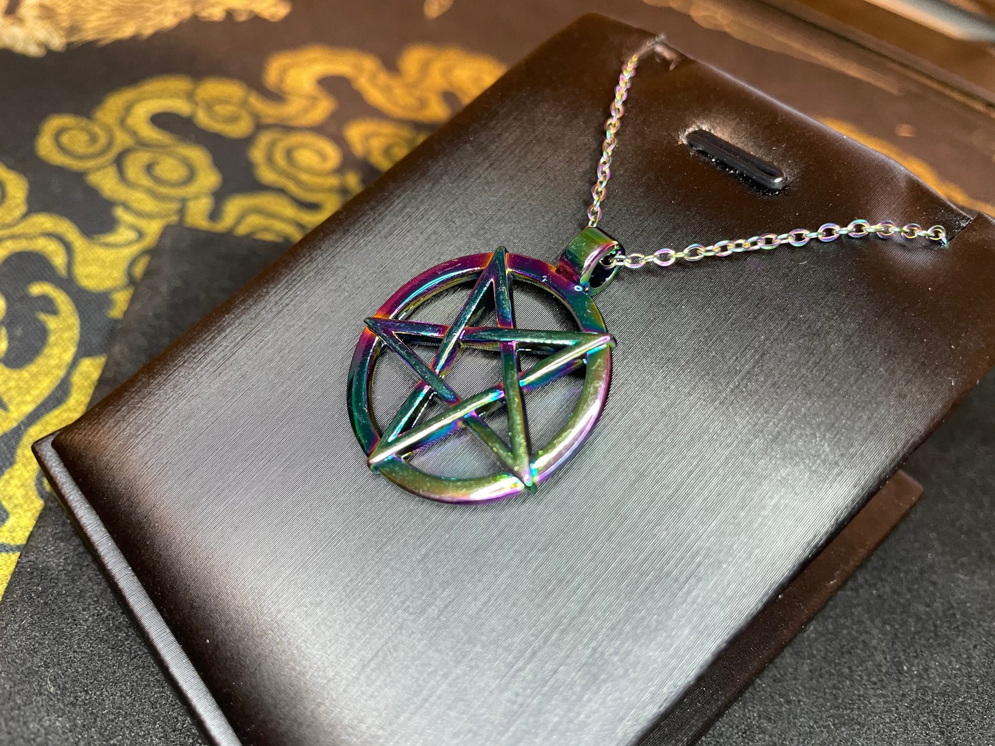 Inverted Upside Down Pentagram Circle Rainbow Stainless Steel Pendant Necklace Gothic Satanic Wiccan Pagan Occult Jewelry Best Gift - Prism