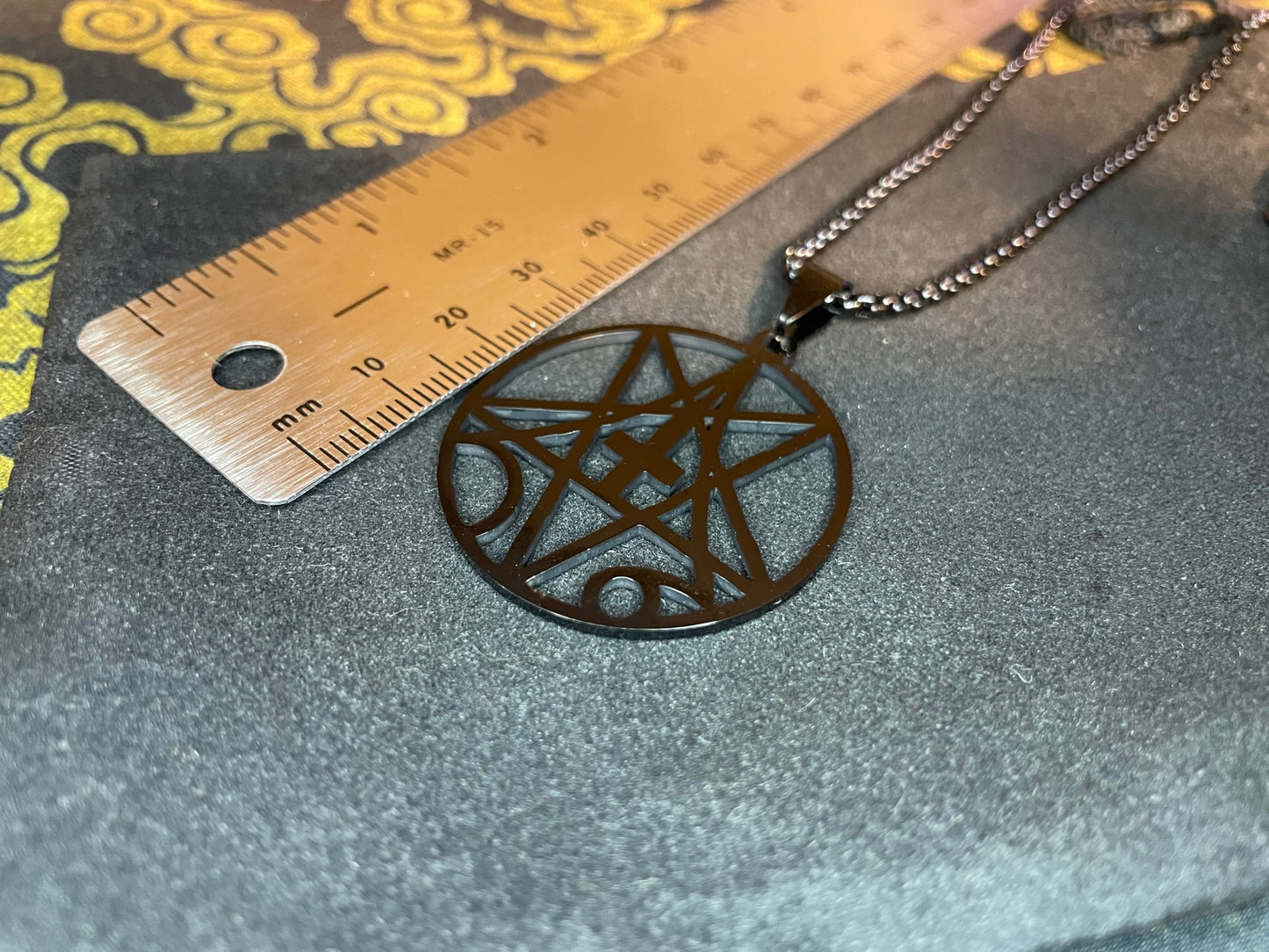 Demonic Seal Sigil Upside Down Cross Inverted Pentagram Stainless Steel Necklace Satanic Gothic Pagan Wiccan Occult Jewelry Gift - Black