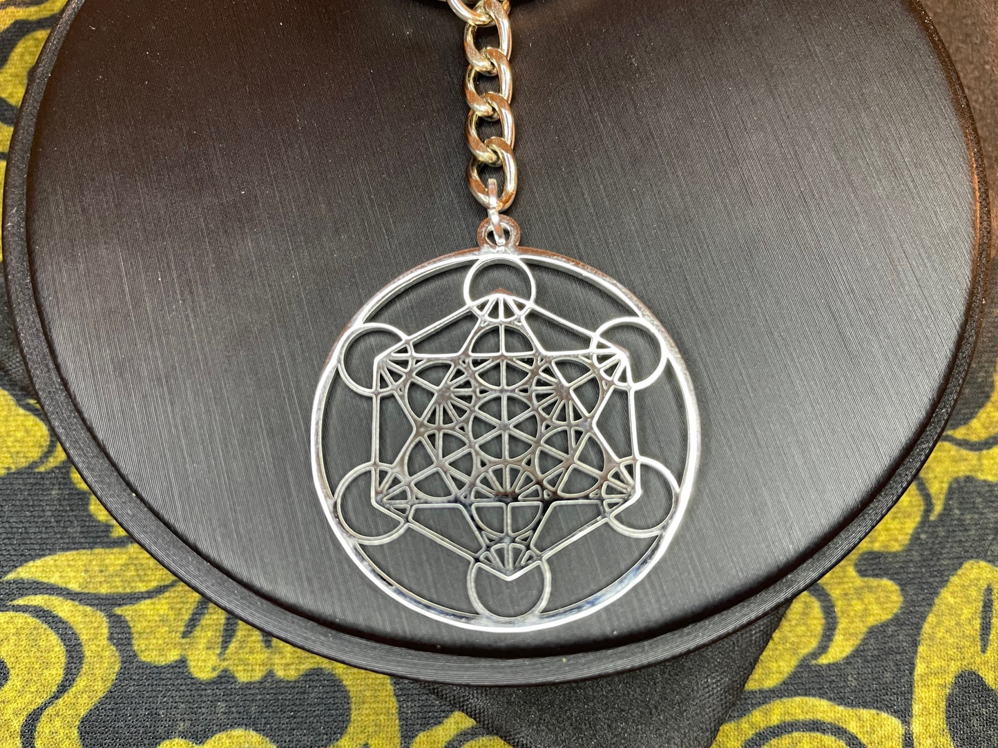 Metatron's Cube Flower of Life Sacred Geometry Yoga Hindu Buddhism Stainless Steel Pendant Keychain Satanic Occult Jewelry Gift -  Silver