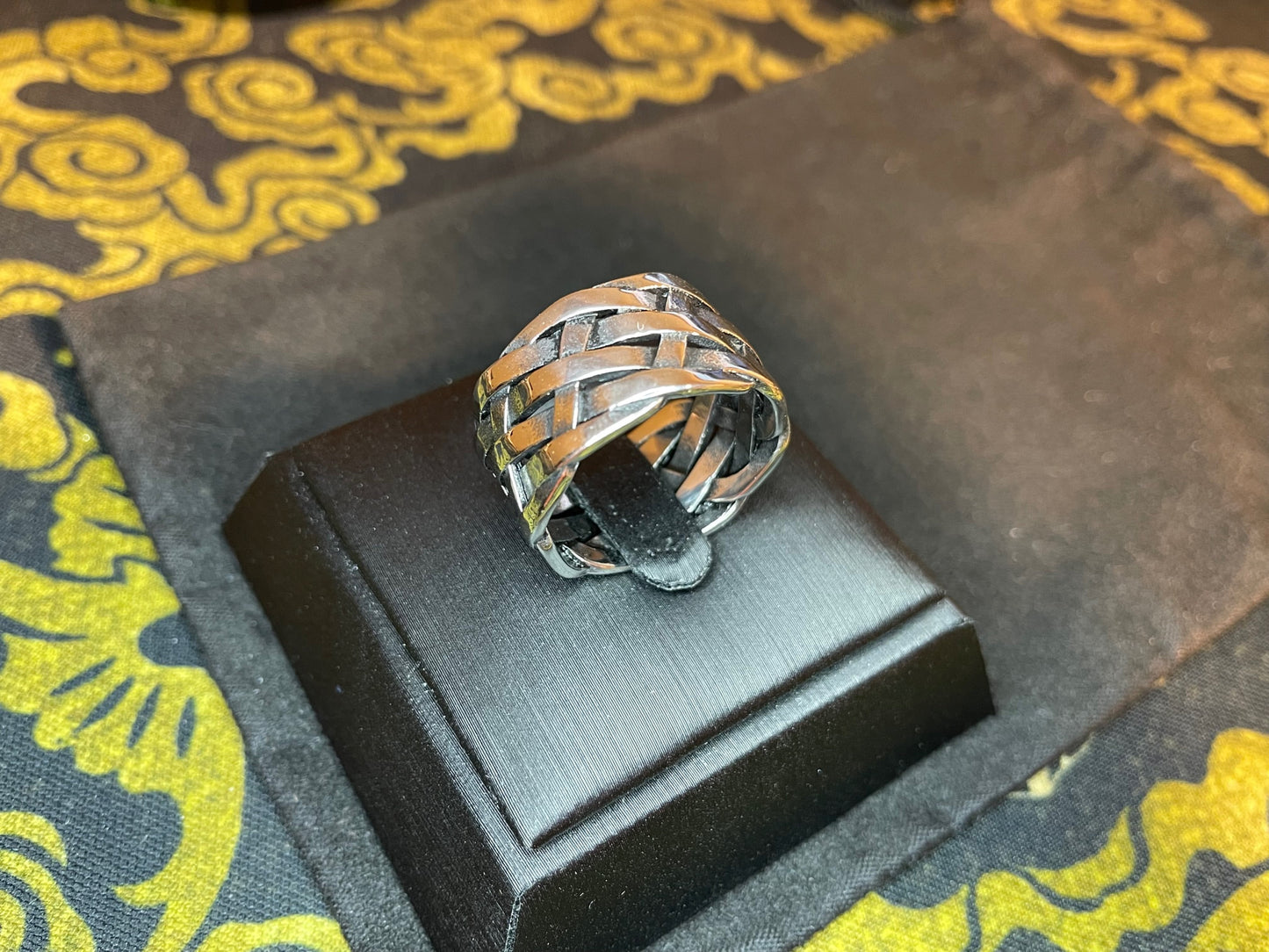 Viking Norse Weave 12mm 4-Band Woven Intertwined Overlap Luck Ring Gothic Vintage Satanic Church Wiccan Pagan Occult Jewelry Gift - Silver